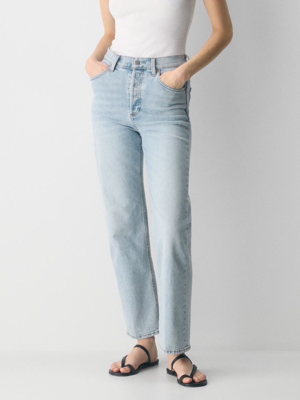 Denim Forum Arlo High-Rise Straight Jeans in Light Blue Wash